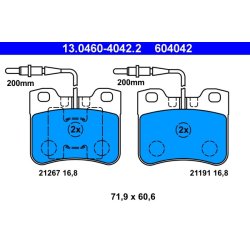 Jeu de plaquettes de frein ATE 13.0460-4042.2 pour CITROËN, PEUGEOT AX, 106