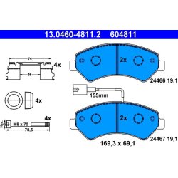 Brake Pad Set ATE 13.0460-4811.2 OE Ref 425464