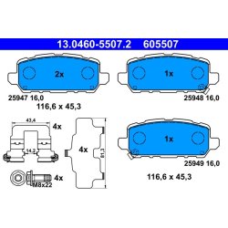 Brake Pad Set ATE 13.0460-5507.2 OE Ref 43022T8MG00