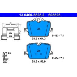 Brake Pad Set ATE 13.0460-5525.2 OE Ref 04466WAA01