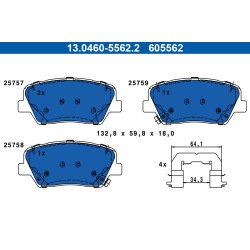 Jeu de plaquettes de frein ATE 13.0460-5562.2 pour HYUNDAI, KIA OE 58101-M5A10