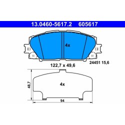 Jeu de plaquettes de frein ATE 13.0460-5617.2 pour LEXUS, TOYOTA CT, PRIUS, YARIS