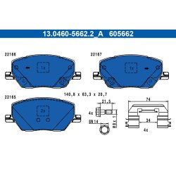 Brake Pad Set ATE 13.0460-5662.2 OE Ref 52094174