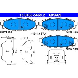 Brake Pad Set ATE 13.0460-5669.2 OE Ref 26696AG030
