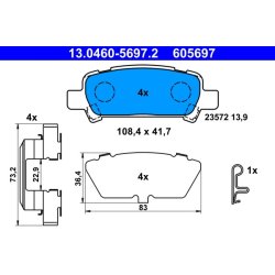 Jeu de plaquettes de frein ATE 13.0460-5697.2 pour SUBARU OE 26696FC002
