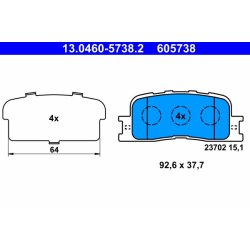 Jeu de plaquettes de frein ATE 13.0460-5738.2 pour LEXUS, TOYOTA OE 04466-33100