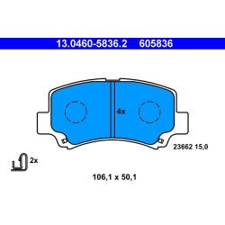 Jeu de plaquettes de frein ATE 13.0460-5836.2 pour SUZUKI WAGON OE 55810-75F10