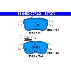 Brake Pad Set ATE 13.0460-7273.2 OE Ref 77365355