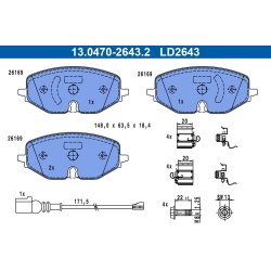 Brake Pad Set ATE 13.0470-2643.2 OE Ref 5WA698151Q
