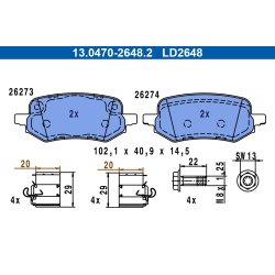 Jeu de plaquettes de frein ATE 13.0470-2648.2 pour FORD PUMA OE KTL1TC-2M007-AB