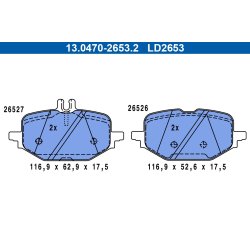 Jeu de plaquettes de frein ATE 13.0470-2653.2 pour MERCEDES CLASSE C OE A0004201104