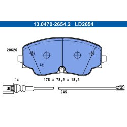 Jeu de plaquettes de frein ATE 13.0470-2654.2 pour VW GOLF OE 5WA698151B
