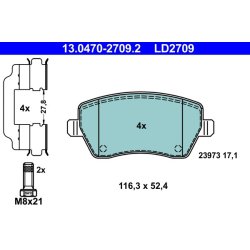 Brake Pad Set ATE 13.0470-2709.2 OE Ref 410608481R