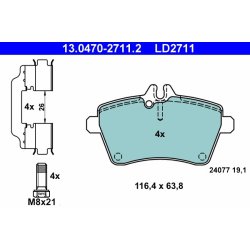 Jeu de plaquettes de frein ATE 13.0470-2711.2 pour Mercedes Classe A et Classe B