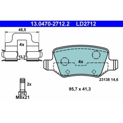 Jeu de plaquettes de frein ATE 13.0470-2712.2 pour Mercedes Classe A et Classe B