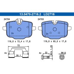 Brake Pad Set ATE 13.0470-2716.2 OE Ref 34216775346
