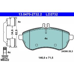 Brake Pad Set ATE 13.0470-2732.2 OE Ref 0054201520