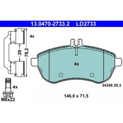 Jeu de plaquettes de frein ATE 13.0470-2733.2 pour MERCEDES CLASSE C OE 0054200920