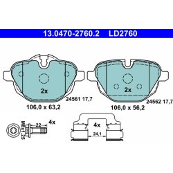 Brake Pad Set ATE 13.0470-2760.2 OE Ref 34216788284
