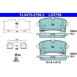 Jeu de plaquettes de frein ATE 13.0470-2799.2 pour PORSCHE MACAN OE 95B698451