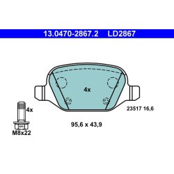 Jeu de plaquettes de frein ATE 13.0470-2867.2 pour ALFA ROMEO, FIAT, LANCIA