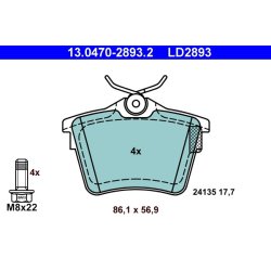 Jeu de plaquettes de frein ATE 13.0470-2893.2 pour CITROËN, PEUGEOT C5, 407, 607