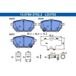 Jeu de plaquettes de frein ATE 13.0470-3702.2 pour TOYOTA COROLLA, YARIS