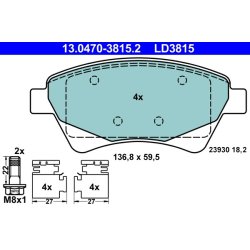 Jeu de plaquettes de frein ATE 13.0470-3815.2 pour RENAULT, référence d'origine 7701207184