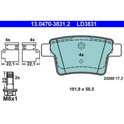 Jeu de plaquettes de frein ATE 13.0470-3831.2 pour FORD, JAGUAR MONDEO, X-TYPE
