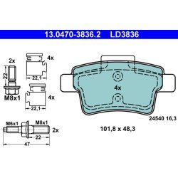 Jeu de plaquettes de frein ATE 13.0470-3836.2 pour CITROËN C4 OE 425371