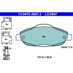 Jeu de plaquettes de frein ATE 13.0470-3847.2 pour PEUGEOT 3008, 308 OE 425393