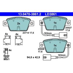 Jeu de plaquettes de frein ATE 13.0470-3861.2 pour ALFA ROMEO, CHRYSLER, FIAT et plus encore...