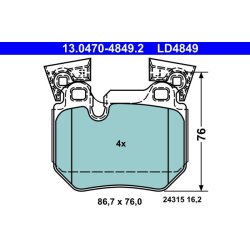 Jeu de plaquettes de frein ATE 13.0470-4849.2 pour BMW 1 OE 34216791421