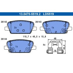 Jeu de plaquettes de frein ATE 13.0470-5519.2 pour HYUNDAI SANTA OE 58302-S1A50