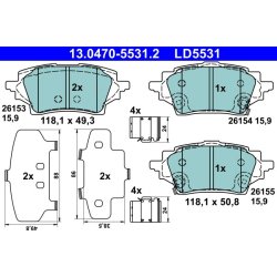 Jeu de plaquettes de frein ATE 13.0470-5531.2 pour TOYOTA C-HR, COROLLA
