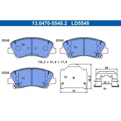 Jeu de plaquettes de frein ATE 13.0470-5548.2 pour HYUNDAI, KIA OE 58101-C8A50