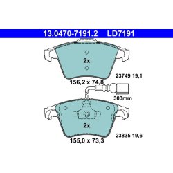 Jeu de plaquettes de frein ATE 13.0470-7191.2 pour VW Touareg OE 7L6698151B