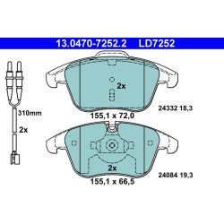 Jeu de plaquettes de frein ATE 13.0470-7252.2 pour CITROËN, PEUGEOT C5, 407