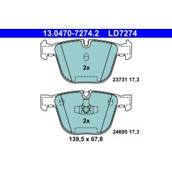Jeu de plaquettes de frein ATE 13.0470-7274.2 pour BMW Série 5 et Série 7, référence d'origine 34216775342