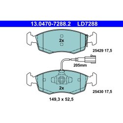 Jeu de plaquettes de frein ATE 13.0470-7288.2 pour FIAT 500, GRANDE, PUNTO