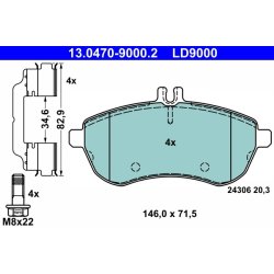 Brake Pad Set ATE 13.0470-9000.2 OE Ref A0074209220