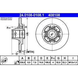 Brake Disc ATE 24.0108-0108.1 OE Ref 7700780078