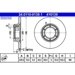 Disque de frein ATE 24.0110-0139.1 pour RENAULT, référence d'origine 7701466540