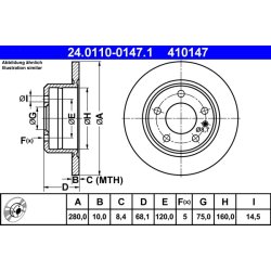 Disque de frein ATE 24.0110-0147.1 pour BMW Série 7, référence d'origine 34211117730