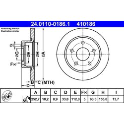Disque de frein ATE 24.0110-0186.1 pour FORD GRANADA, SCORPIO, SIERRA