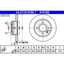 Disque de frein ATE 24.0110-0196.1 pour FORD ESCORT, FIESTA, ORION