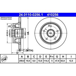 Disque de frein ATE 24.0110-0256.1 pour MAZDA 626 OE GM09-26-251B