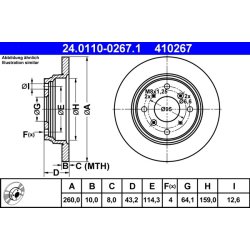 Disque de frein ATE 24.0110-0267.1 pour HONDA PRELUDE OE 42510-SS0-000