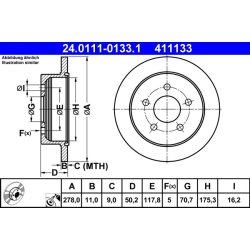 Disque de frein ATE 24.0111-0133.1 pour CHEVROLET, VAUXHALL, PONTIAC