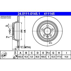 Brake Disc ATE 24.0111-0145.1 OE Ref 1379931